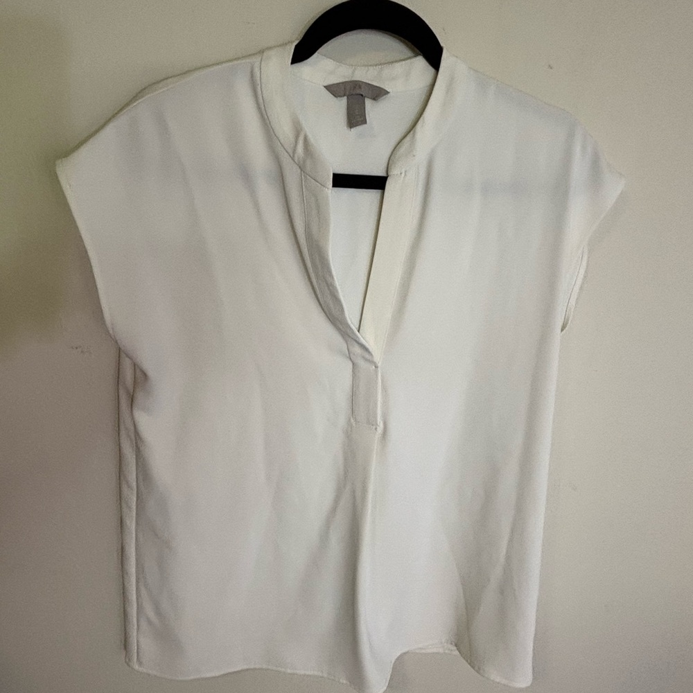 H&M White Split-Neck Cap Sleeve Blouse